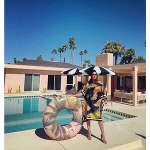 Silk Midi Caftan in Luxe Feather One Size